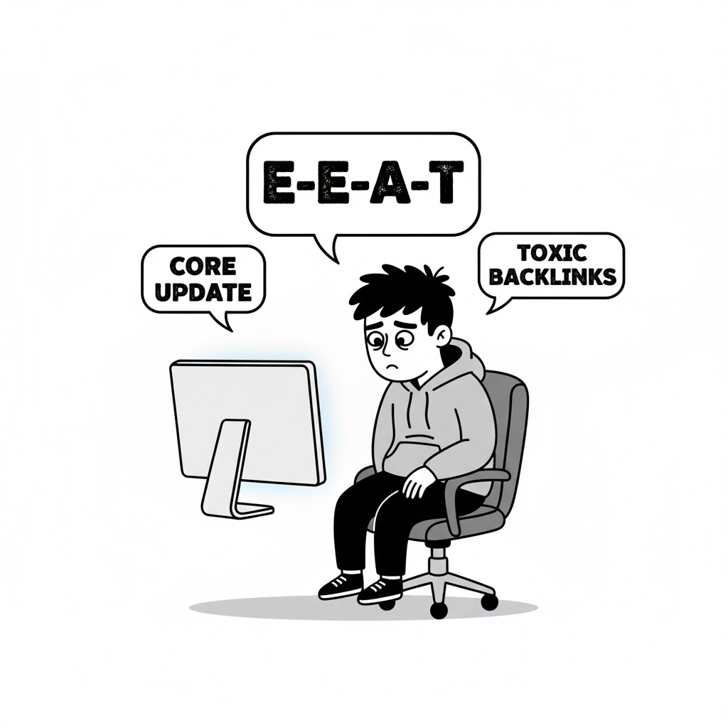 SEO specialist staring at a screen with trending keywords