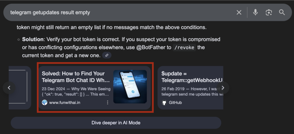 telegram get updates result empty