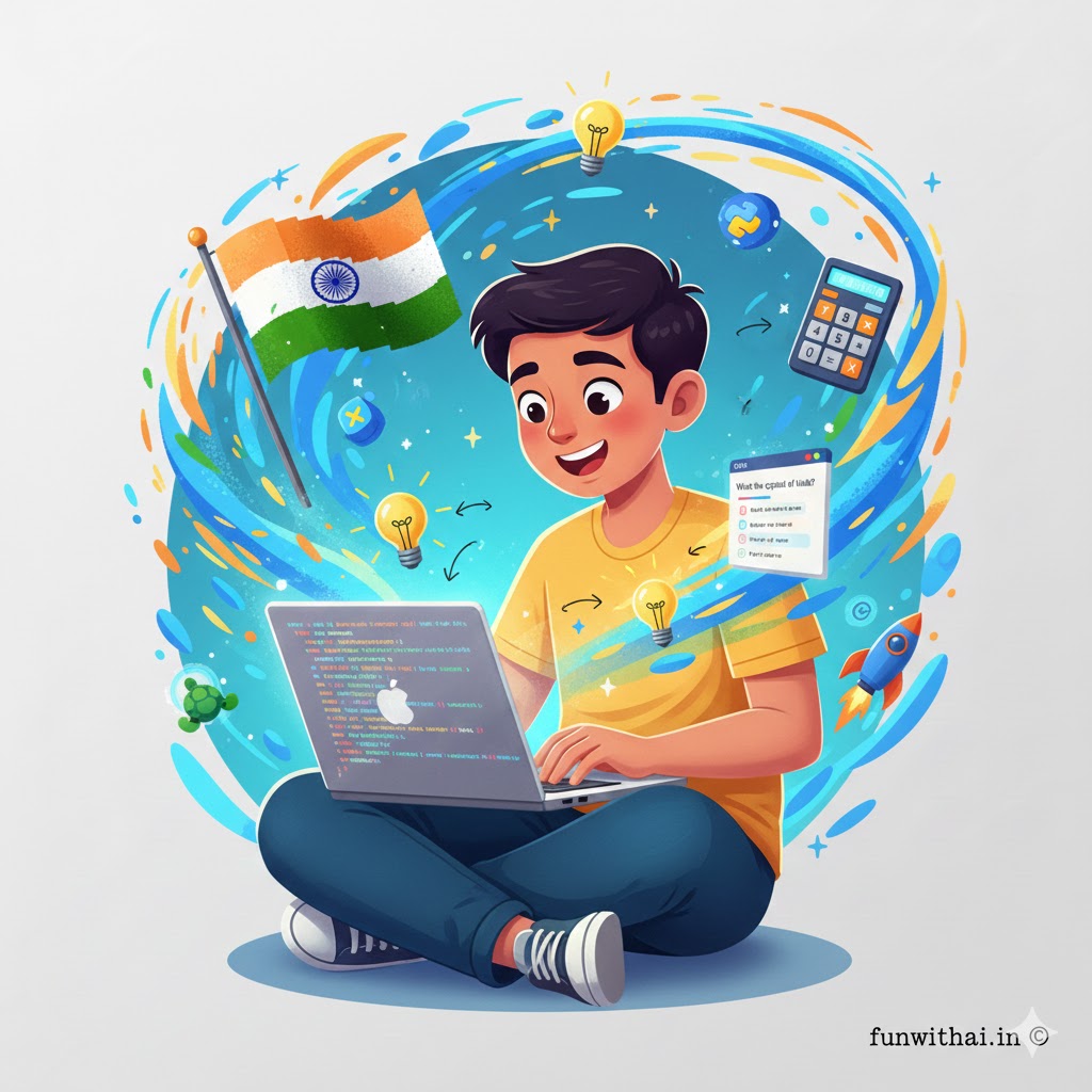 10 Easy Python Projects for Class 10 Students (With Code & Output) | CBSE 2026 2 Class 10 student coding on a laptop surrounded by colorful Python outputs