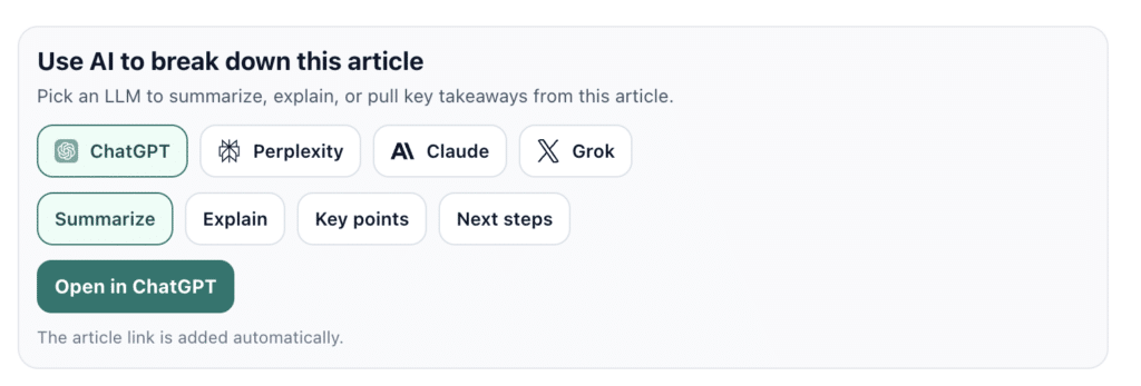AI share buttons widget on WordPress blog post