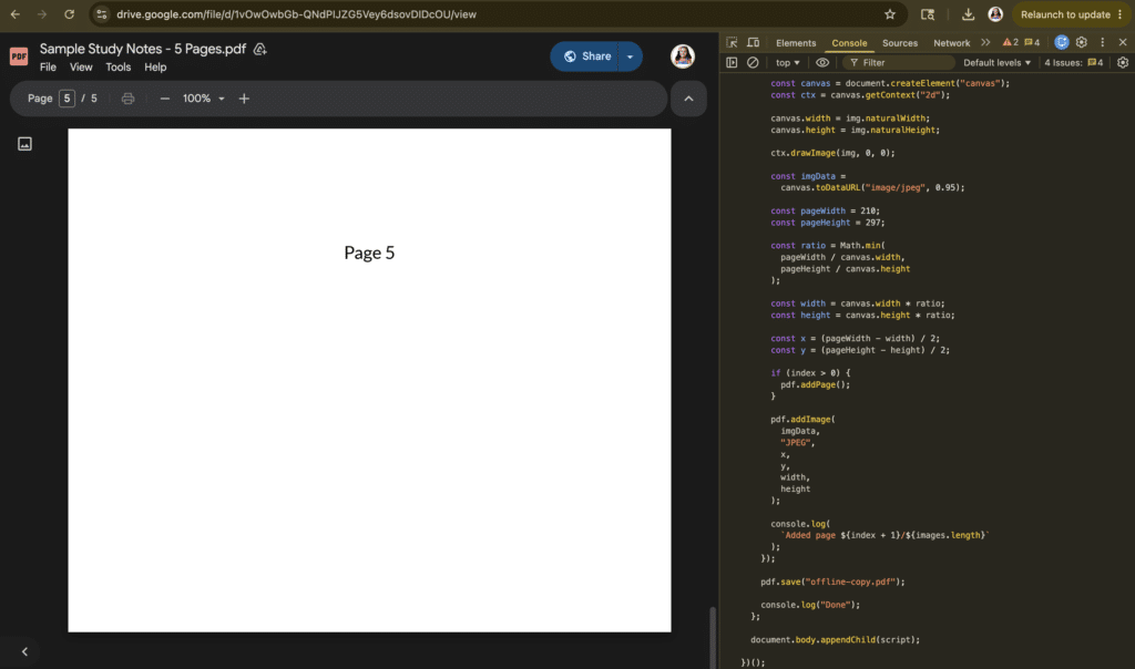 script into the Console